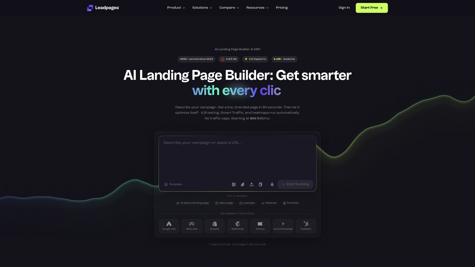 Screenshot of Leadpages website