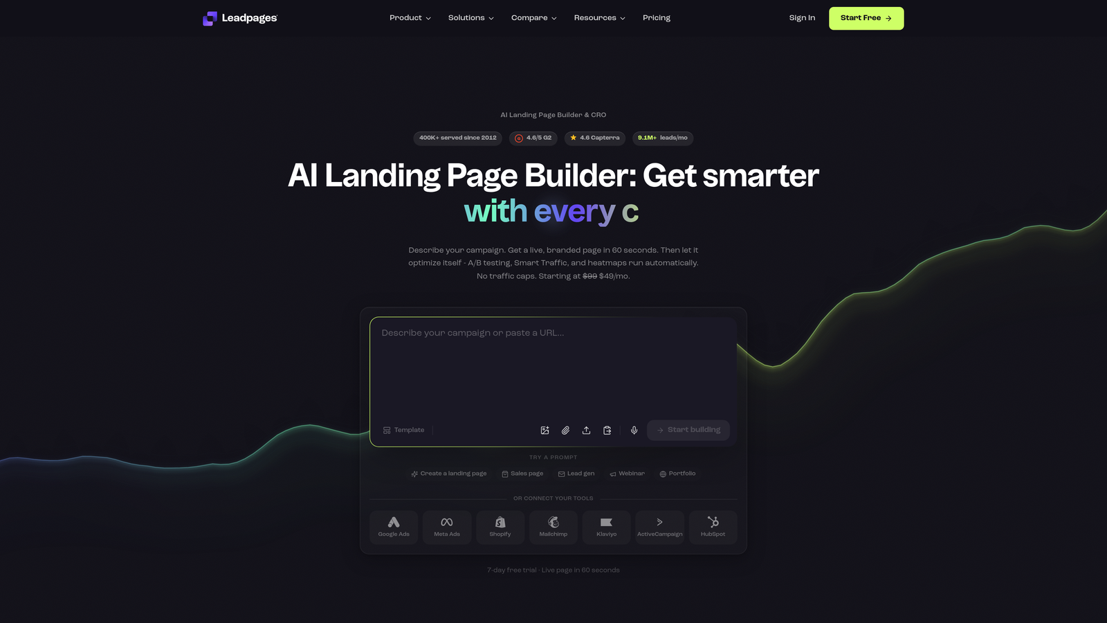 Screenshot of Leadpages website