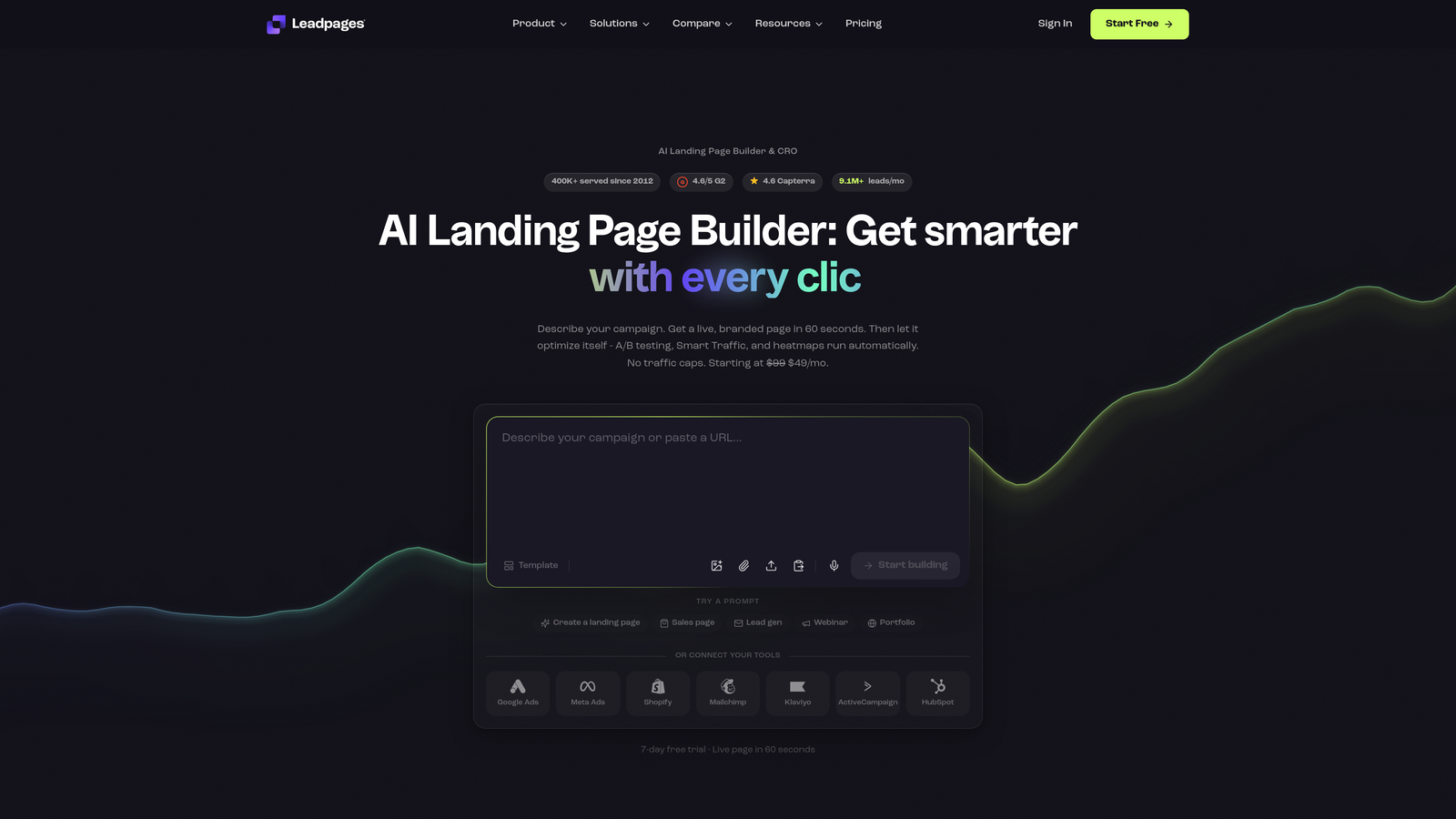 Screenshot of Leadpages website