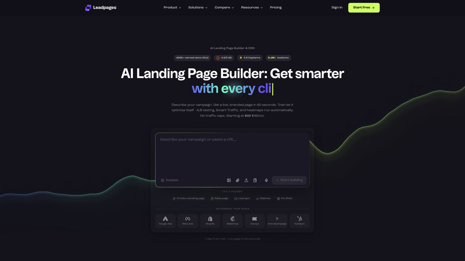 Screenshot of Leadpages website