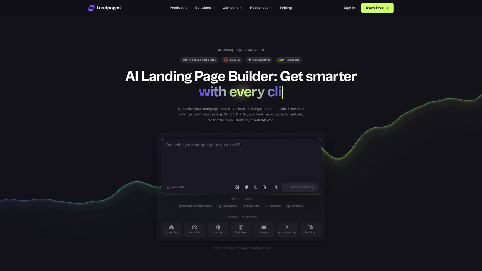 Screenshot of Leadpages website