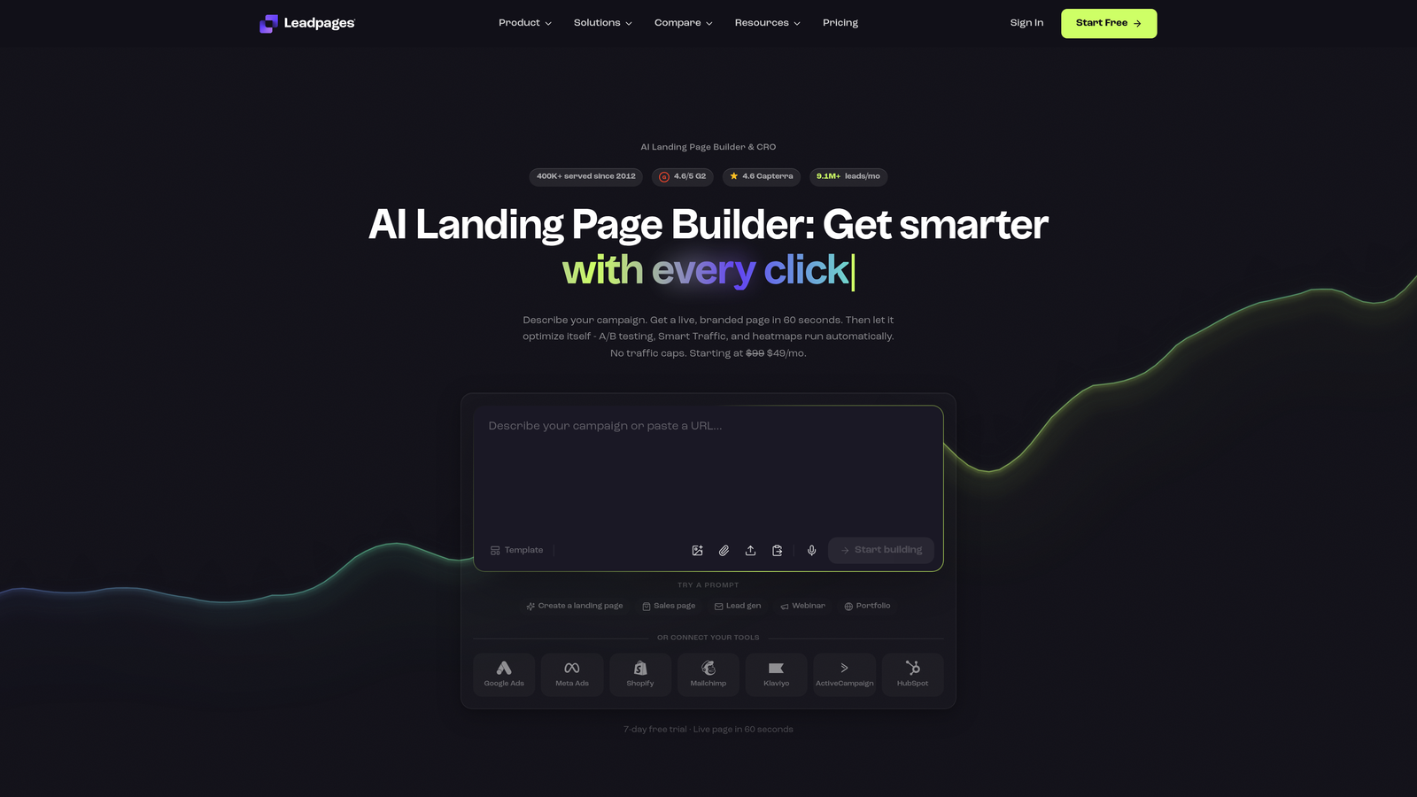 Screenshot of Leadpages website