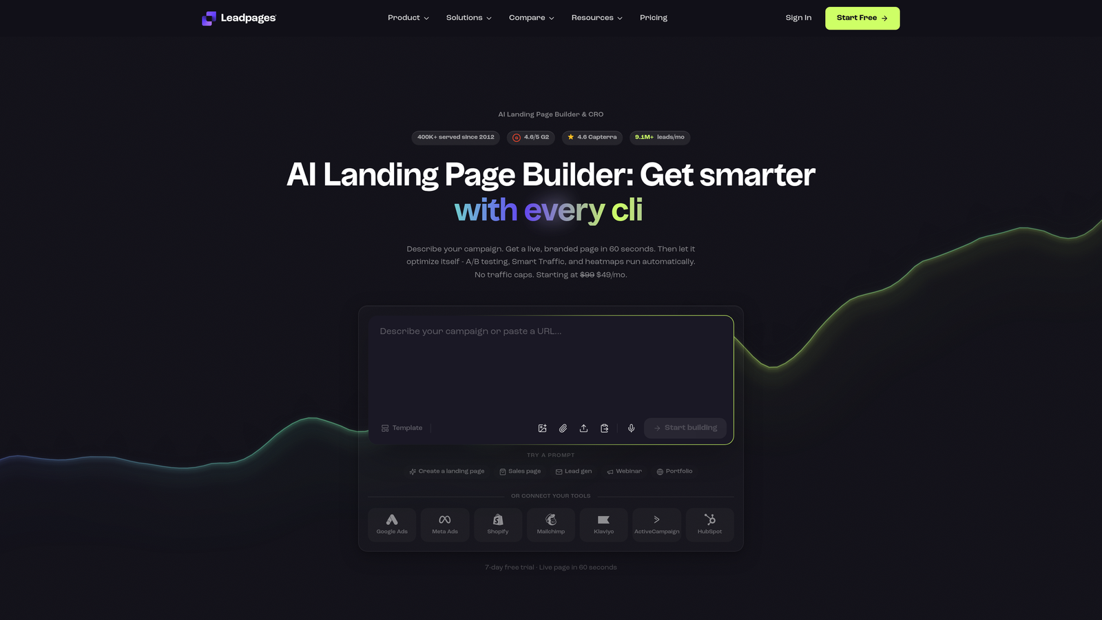 Screenshot of Leadpages website
