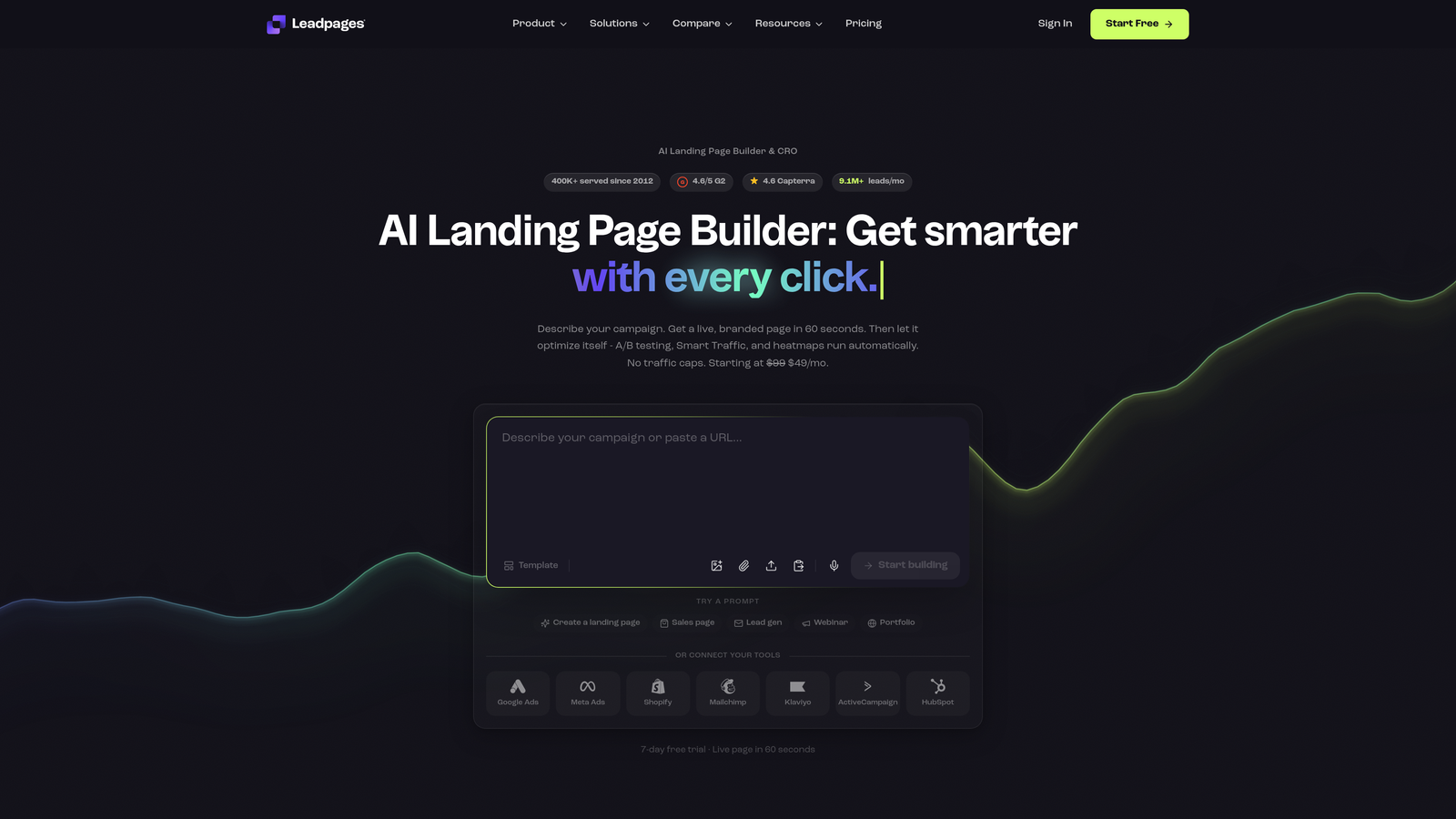 Screenshot of Leadpages website
