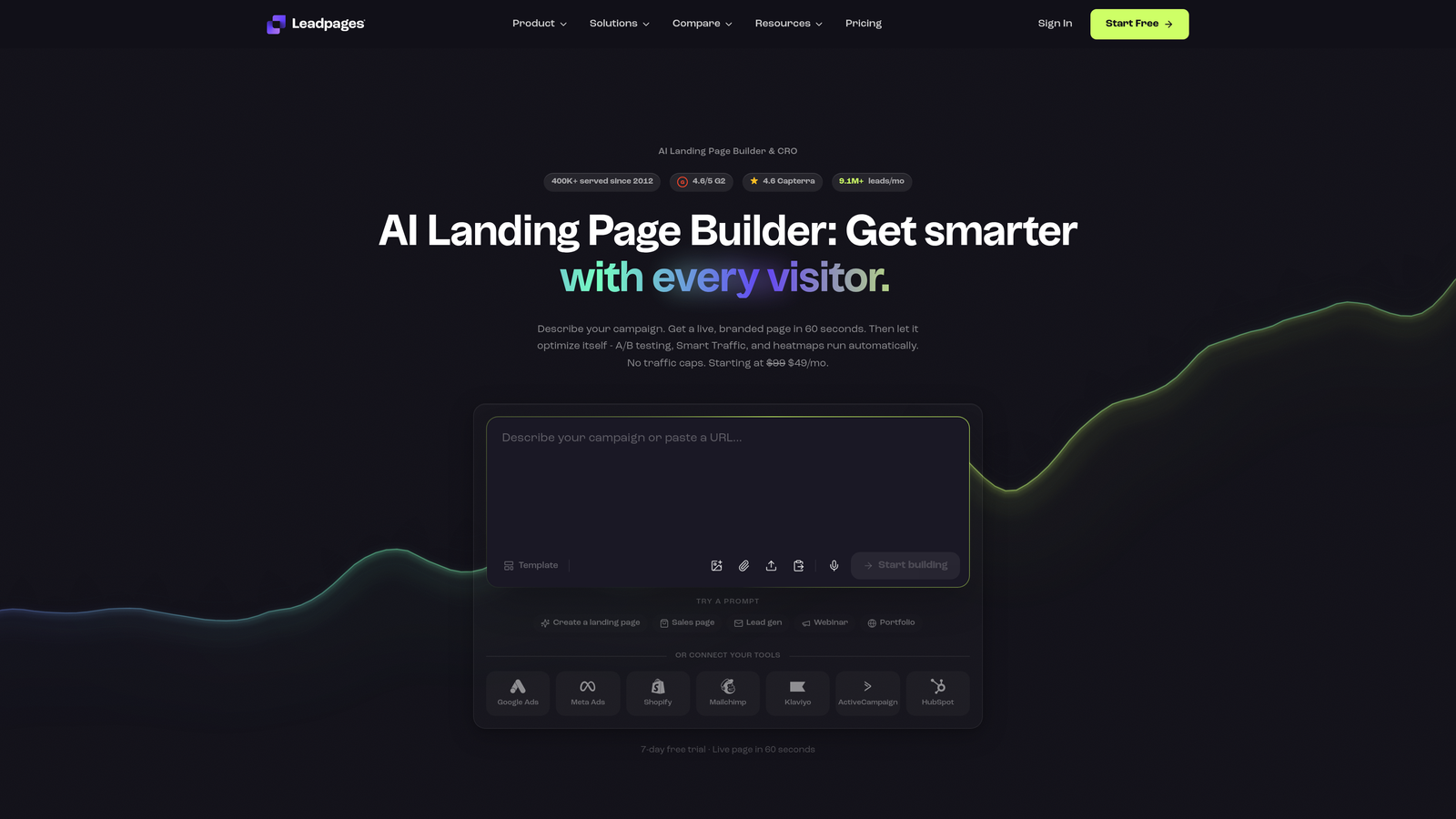Screenshot of Leadpages website