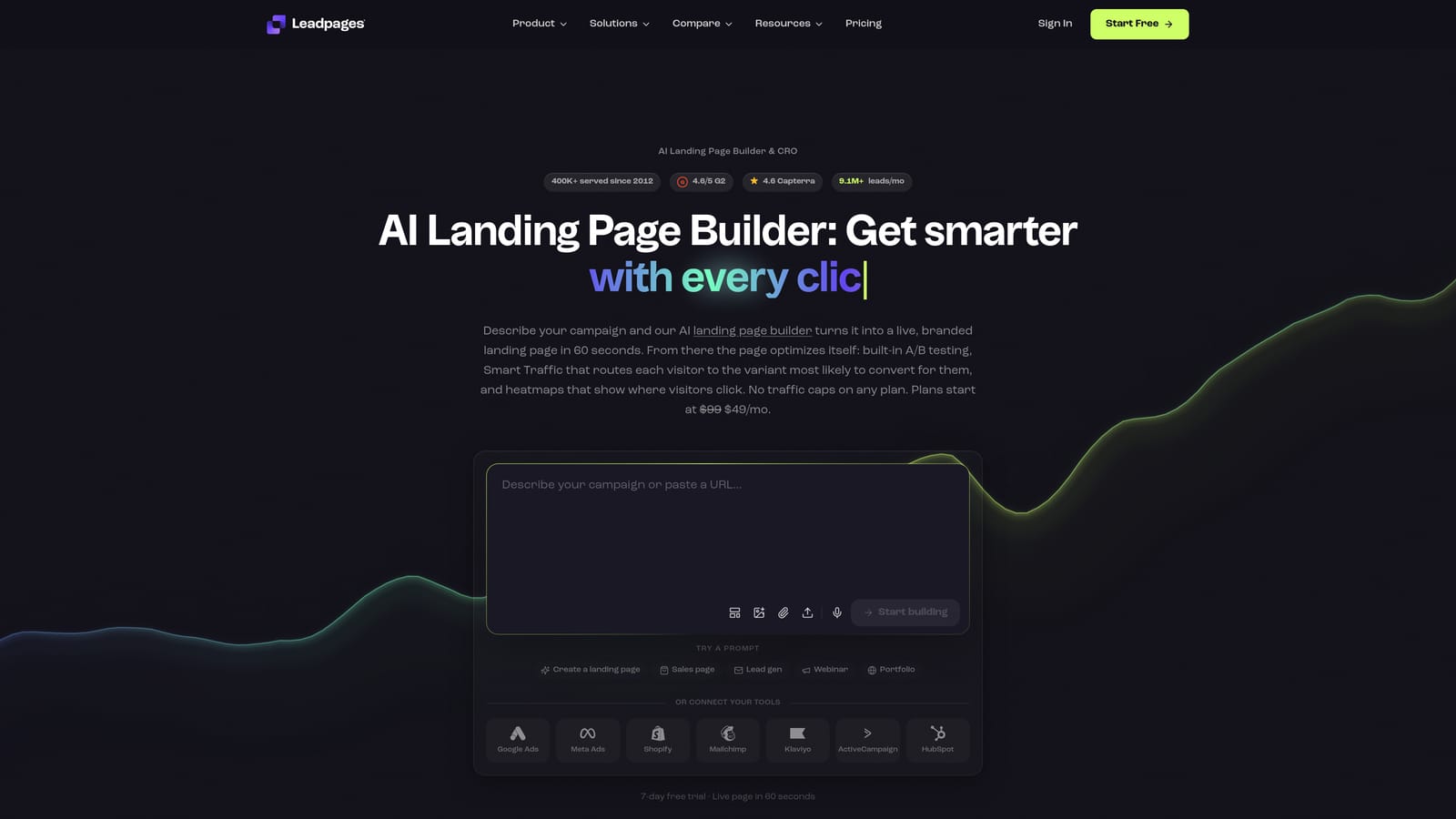 Screenshot of Leadpages website