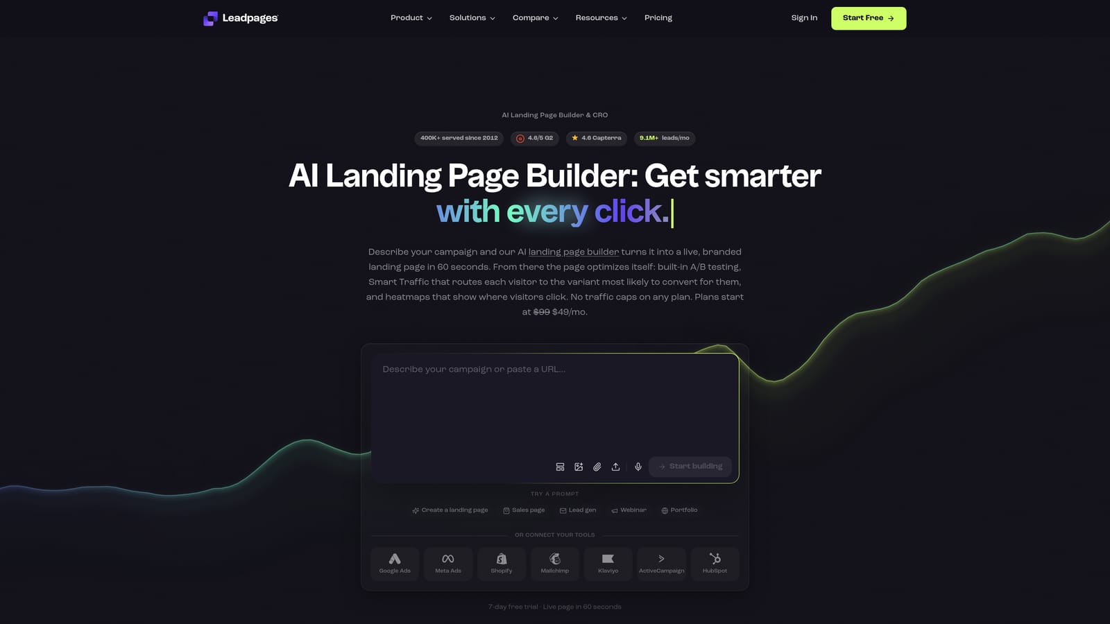 Screenshot of Leadpages website
