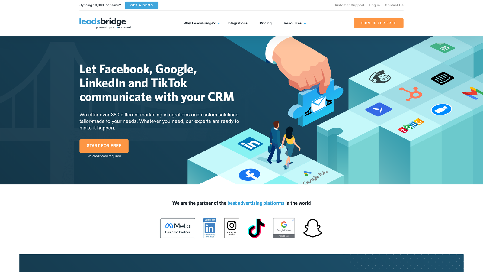 Screenshot of LeadsBridge website