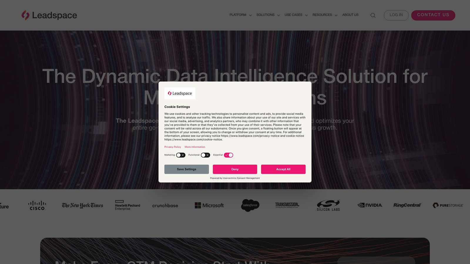 Screenshot of Leadspace website
