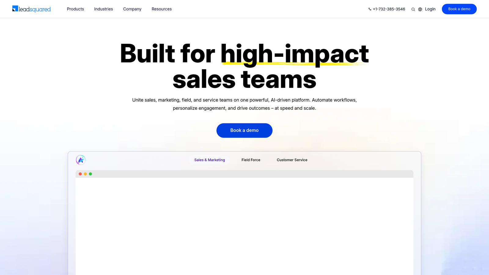 Screenshot of LeadSquared website homepage
