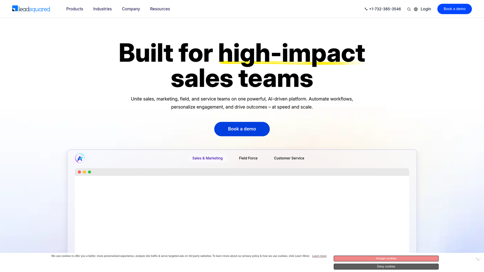 Screenshot of LeadSquared website