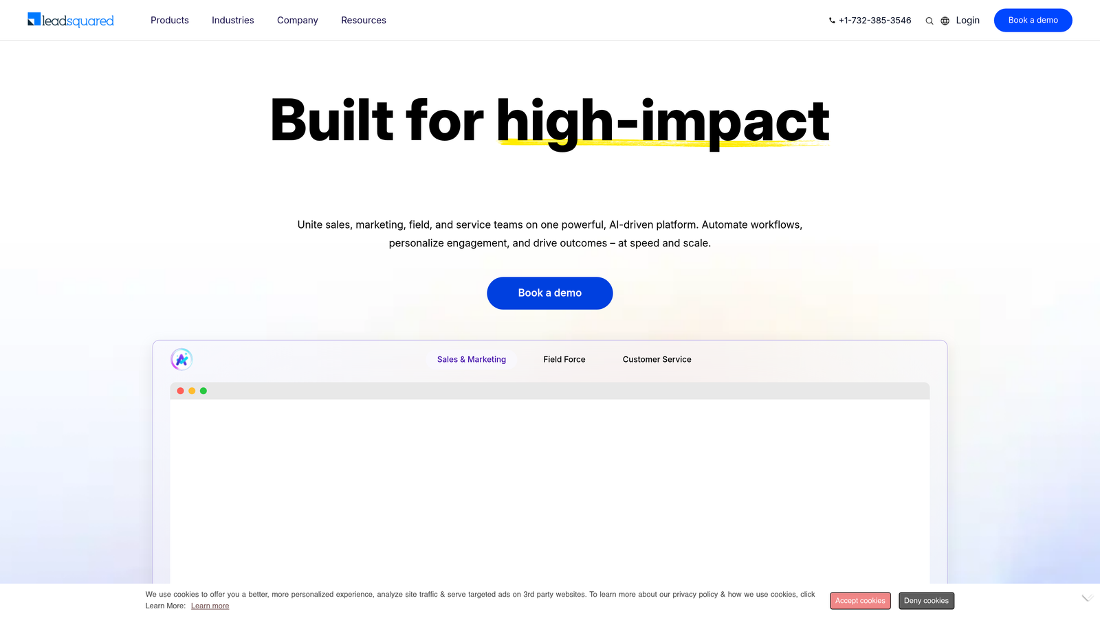 Screenshot of LeadSquared website