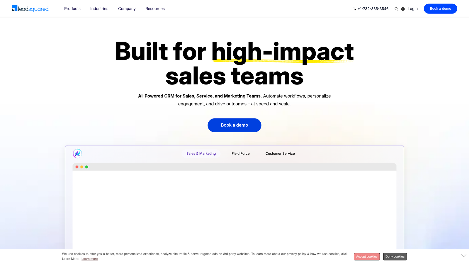 Screenshot of LeadSquared website