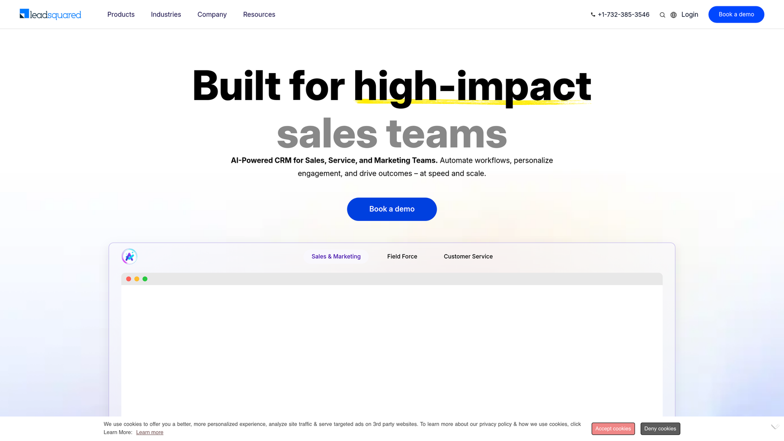 Screenshot of LeadSquared website