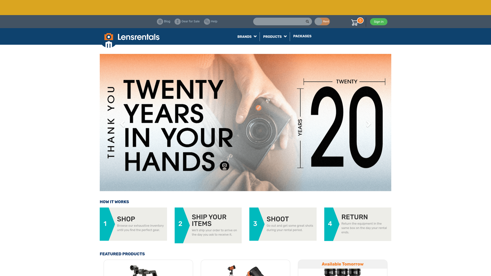 Screenshot of LensRentals website