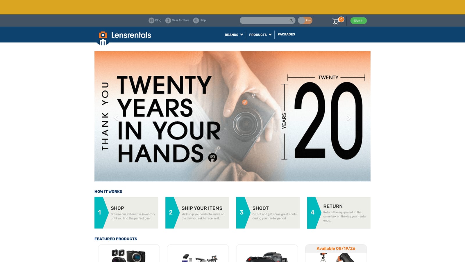 Screenshot of LensRentals website
