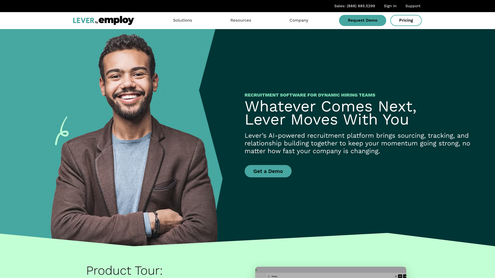 Screenshot of Lever website