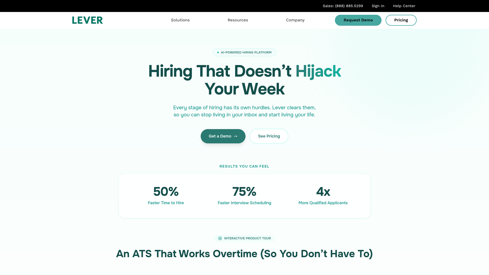 Screenshot of Lever website