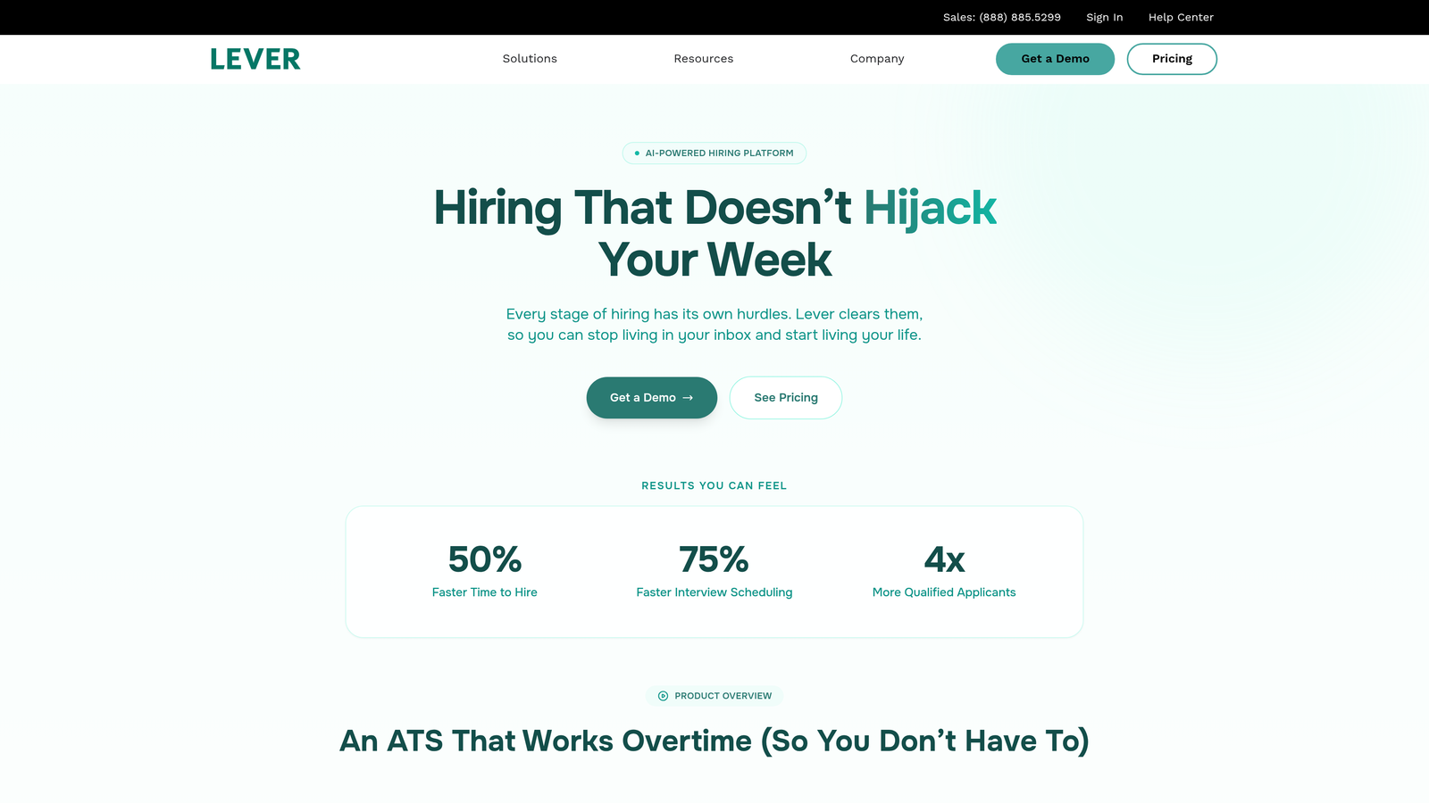 Screenshot of Lever website