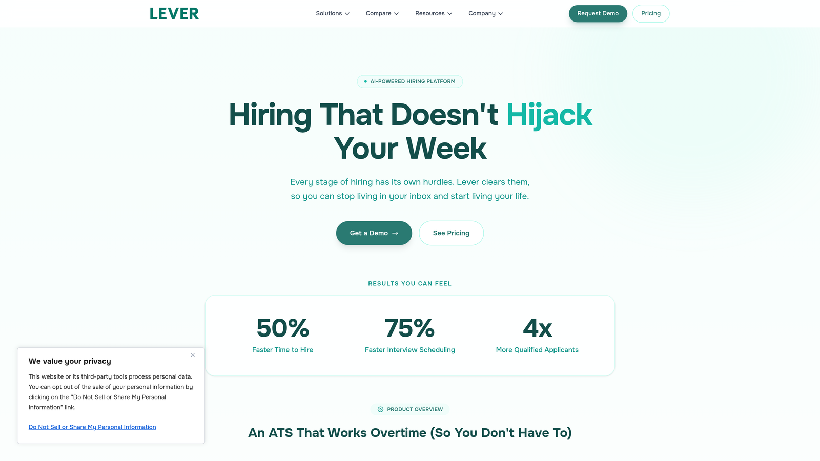 Screenshot of Lever website