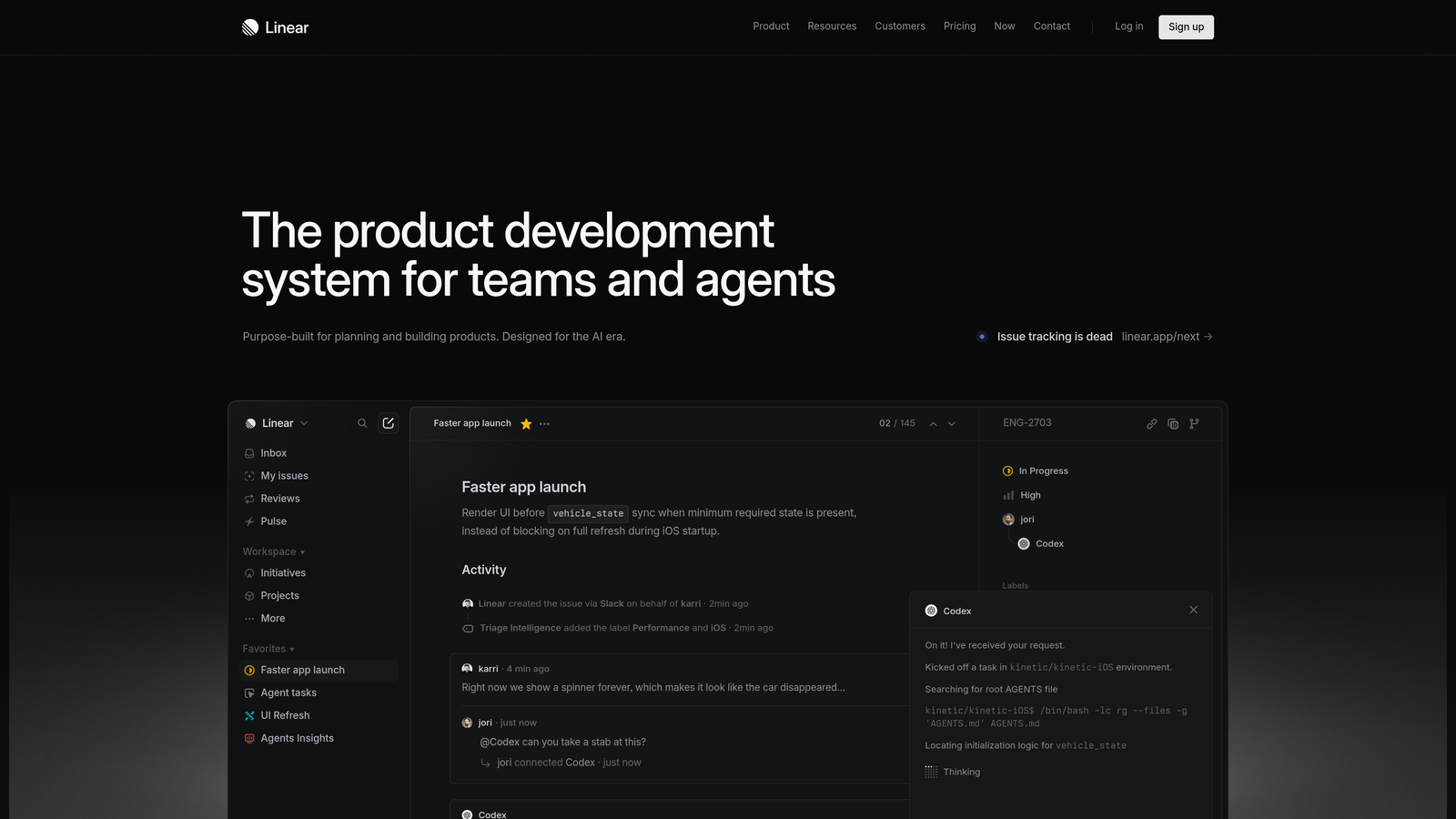 Screenshot of Linear website