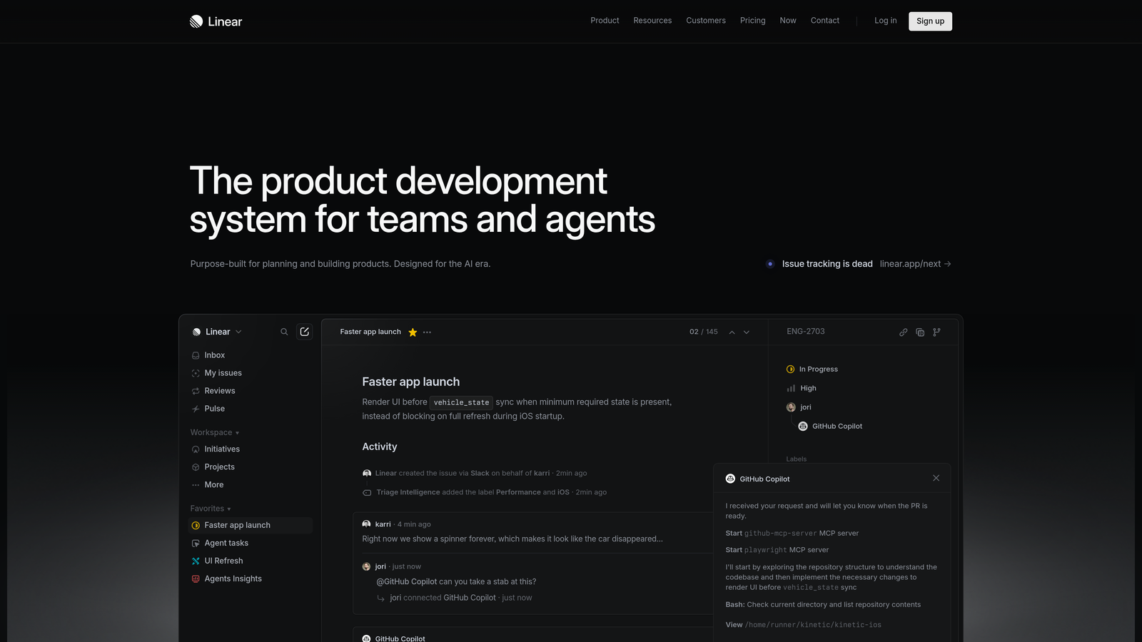 Screenshot of Linear website