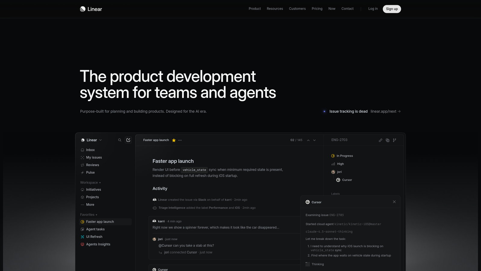 Screenshot of Linear website