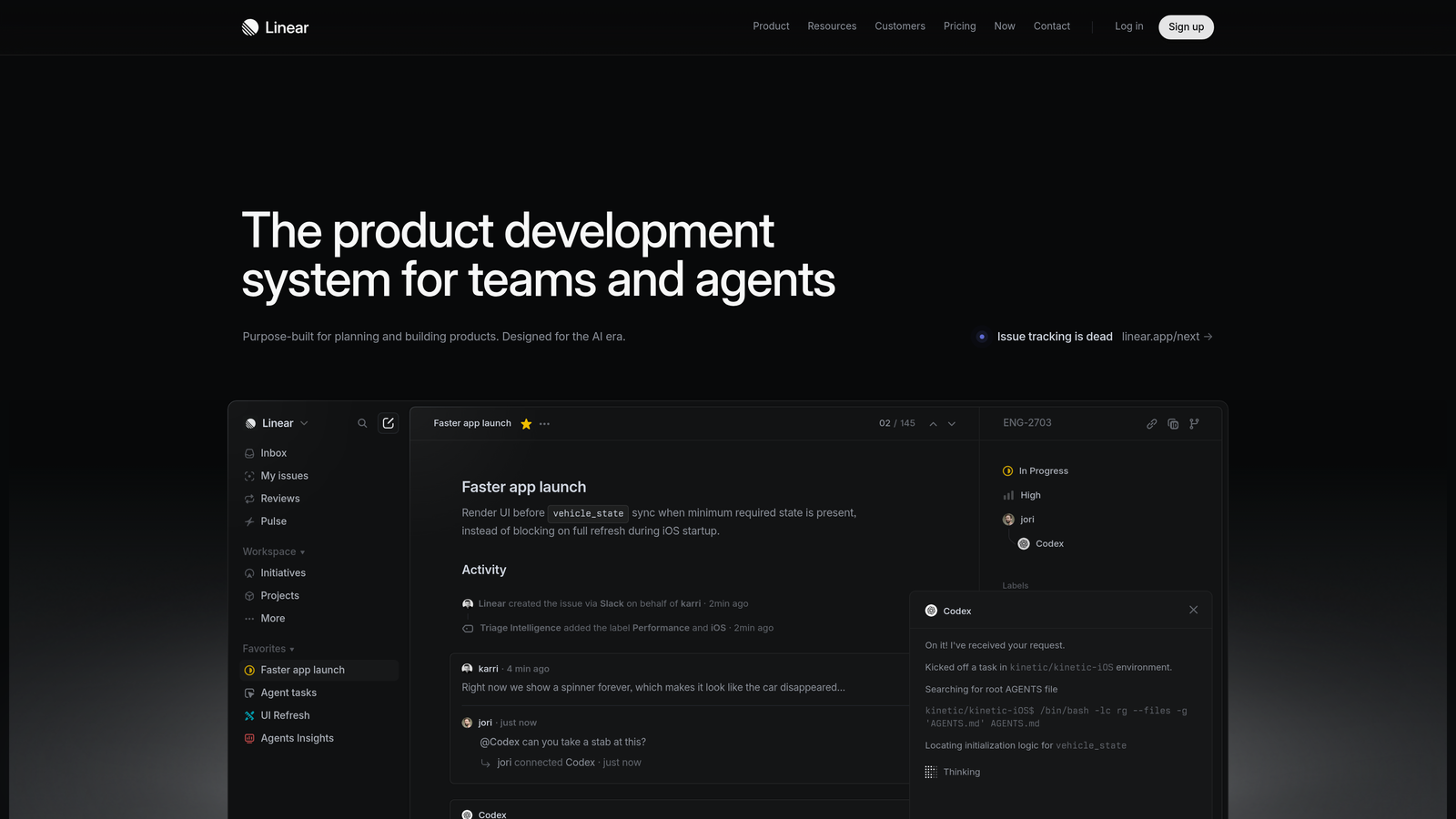 Screenshot of Linear website