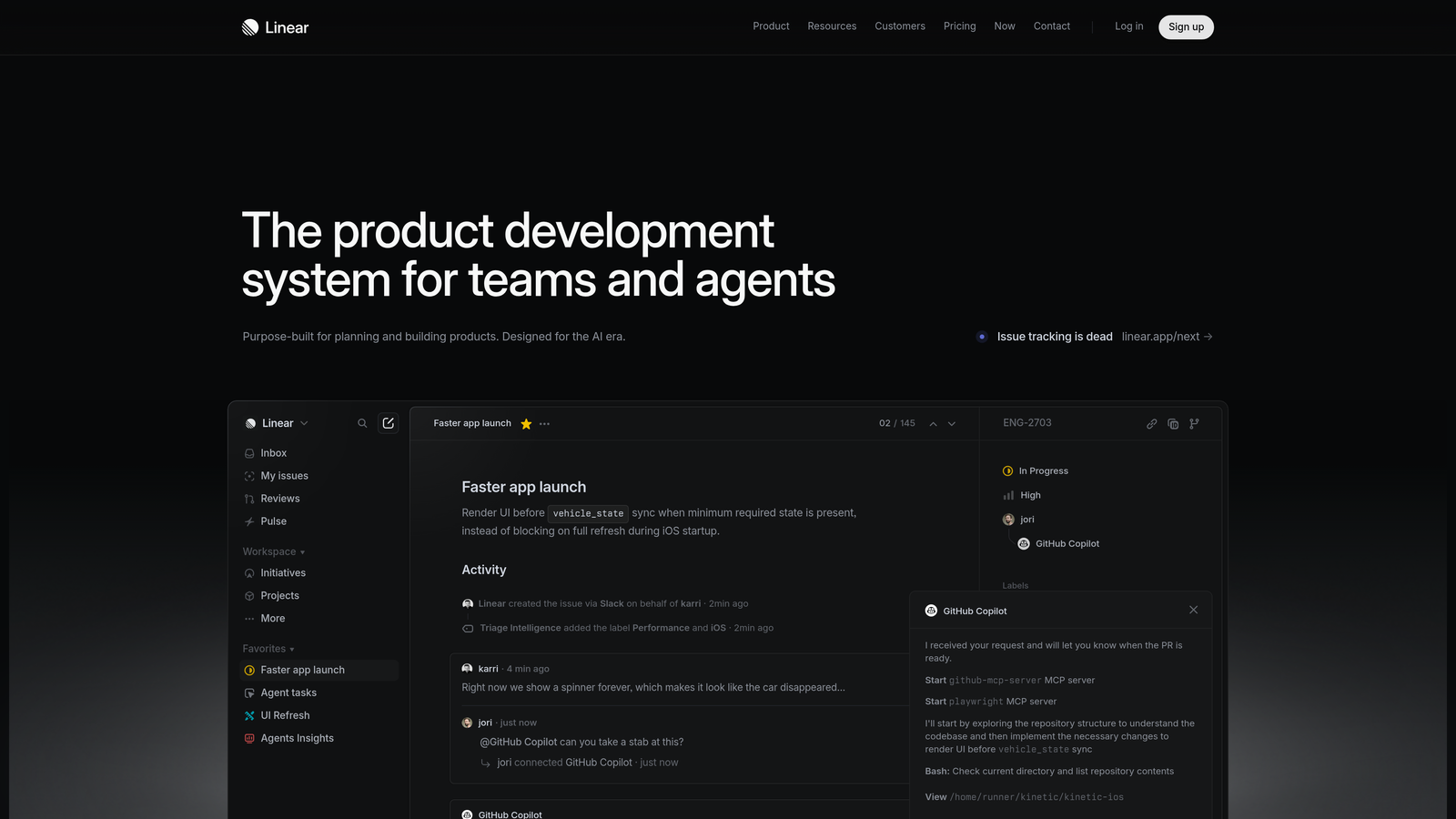 Screenshot of Linear website