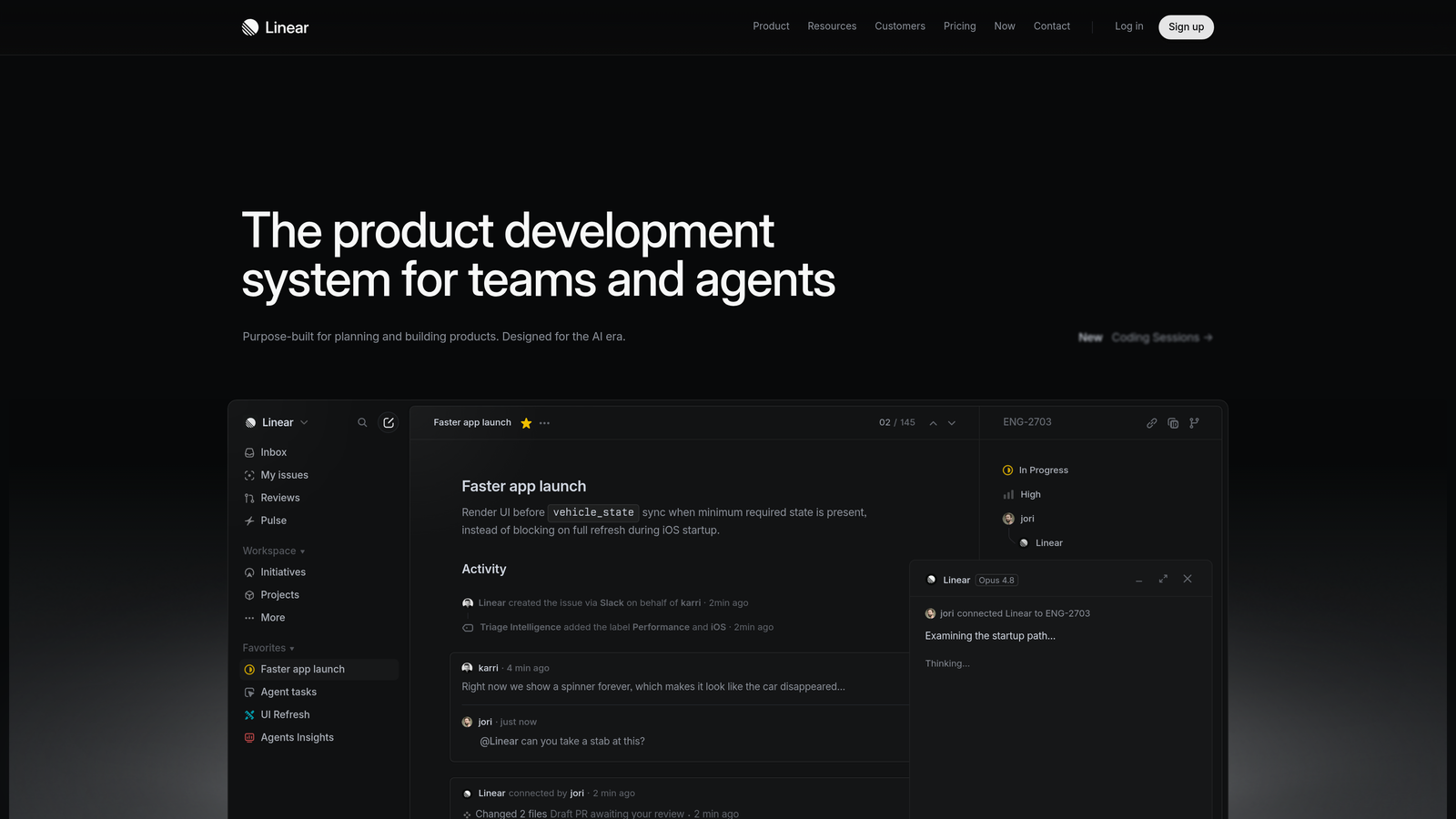 Screenshot of Linear website