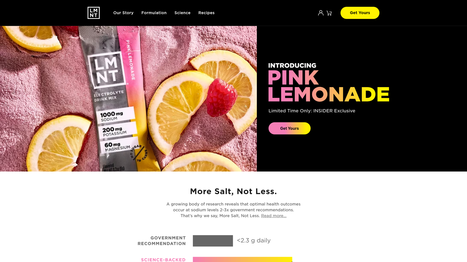 Screenshot of LMNT Electrolyte Drink Mix website