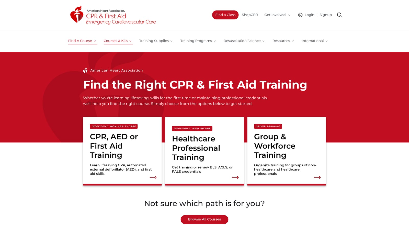 Screenshot of Local Hospital and EMS Training Centers website