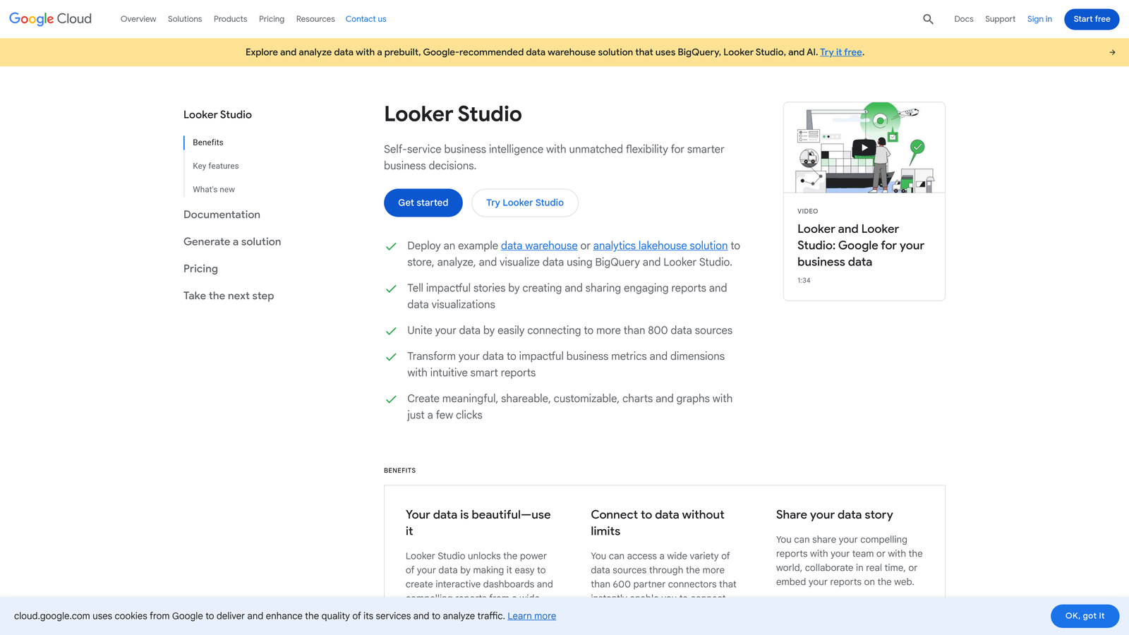 Screenshot of Looker Studio website
