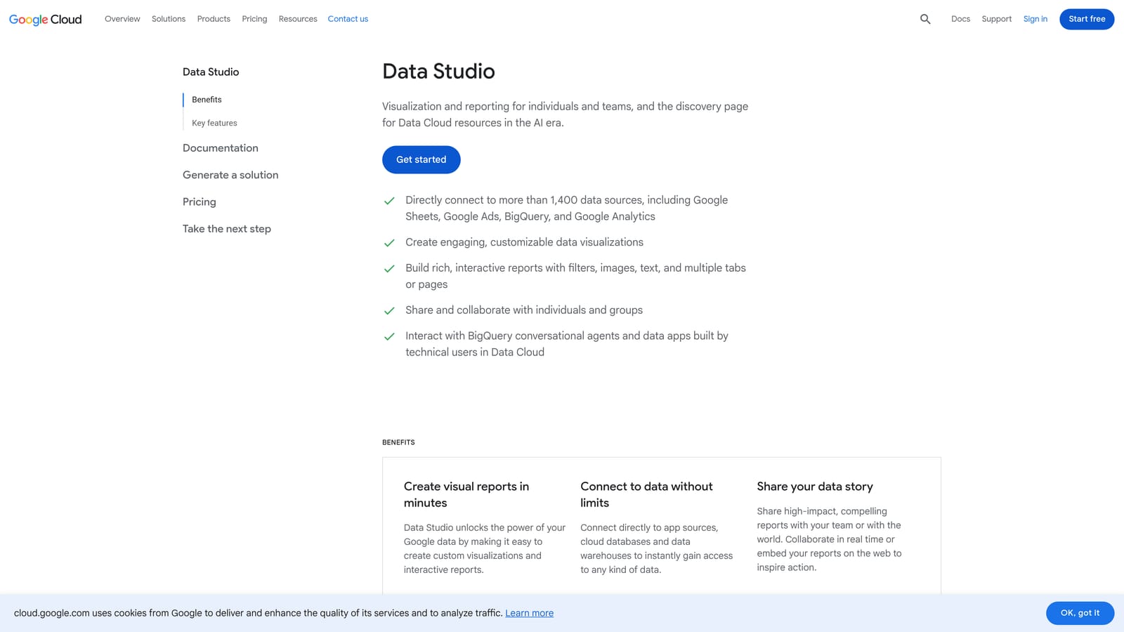 Screenshot of Looker Studio website