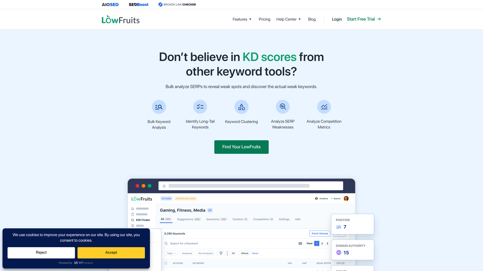 Screenshot of Lowfruits website