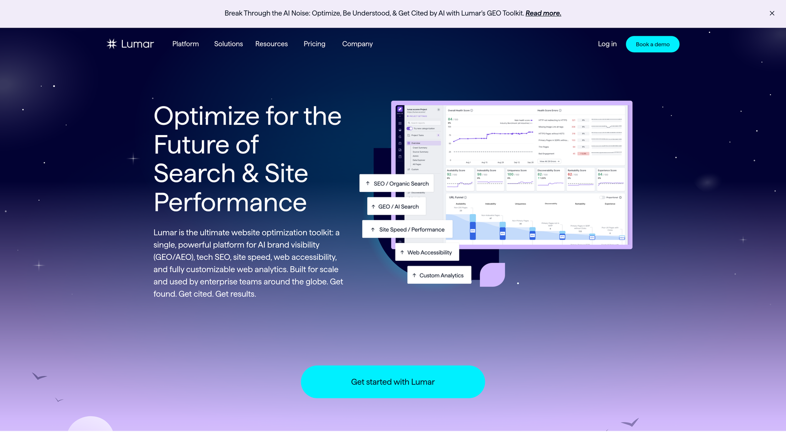 Screenshot of Lumar website