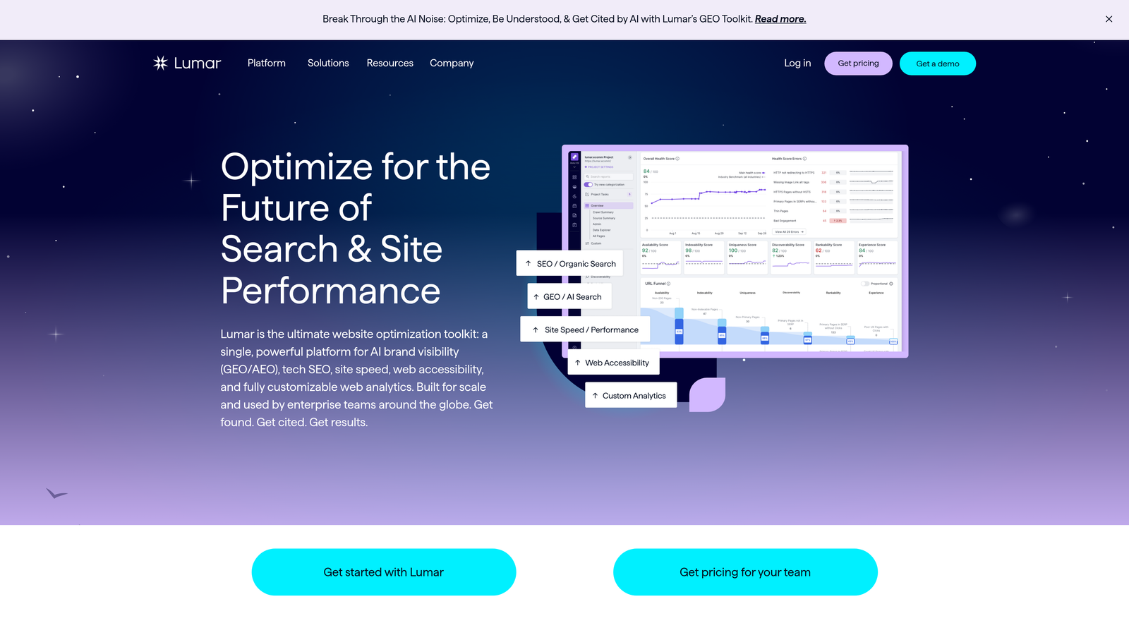 Screenshot of Lumar website