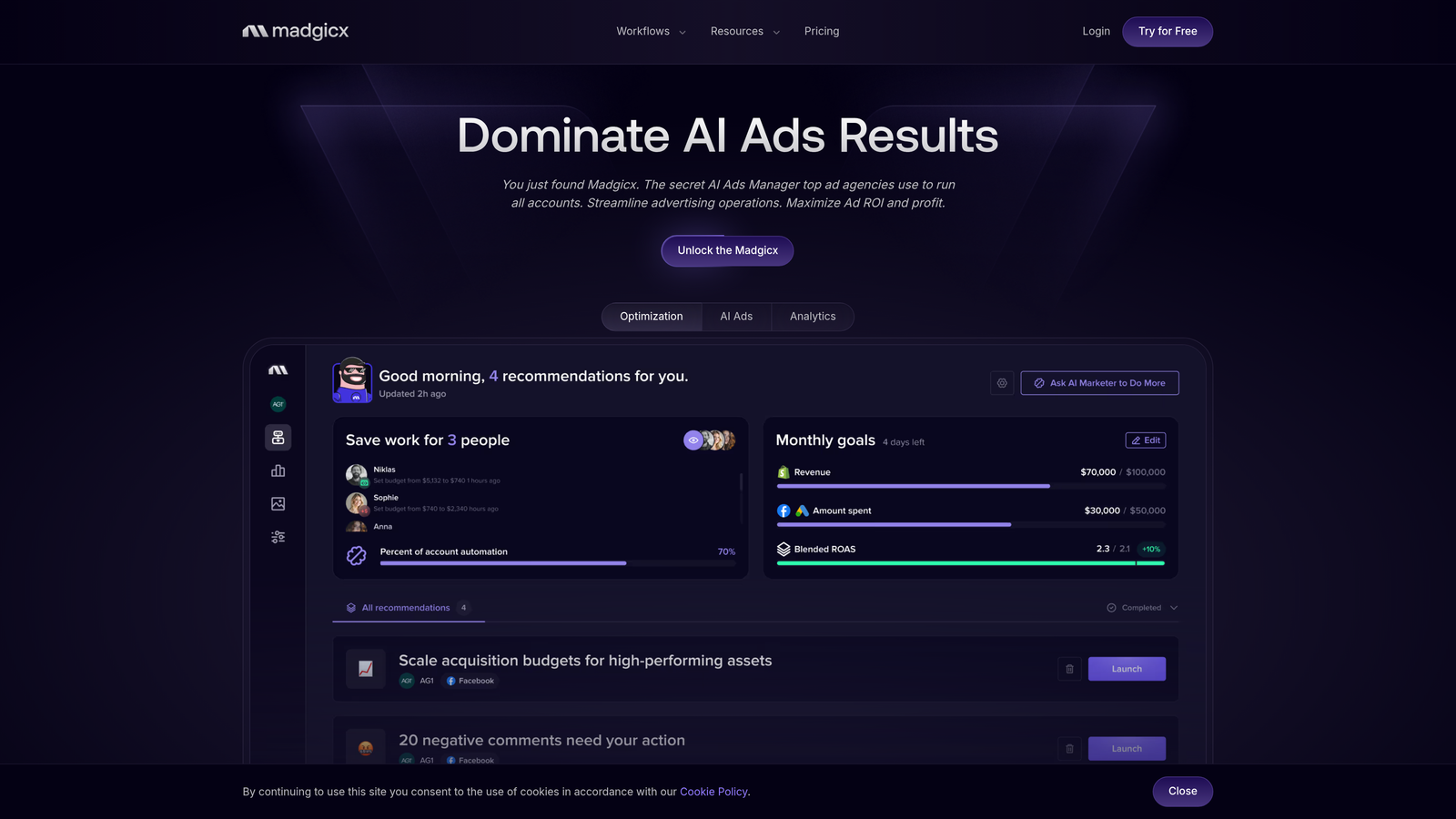 Screenshot of Madgicx website homepage