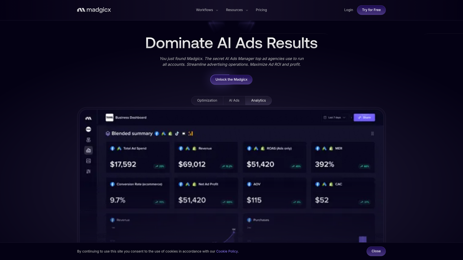 Screenshot of Madgicx website homepage