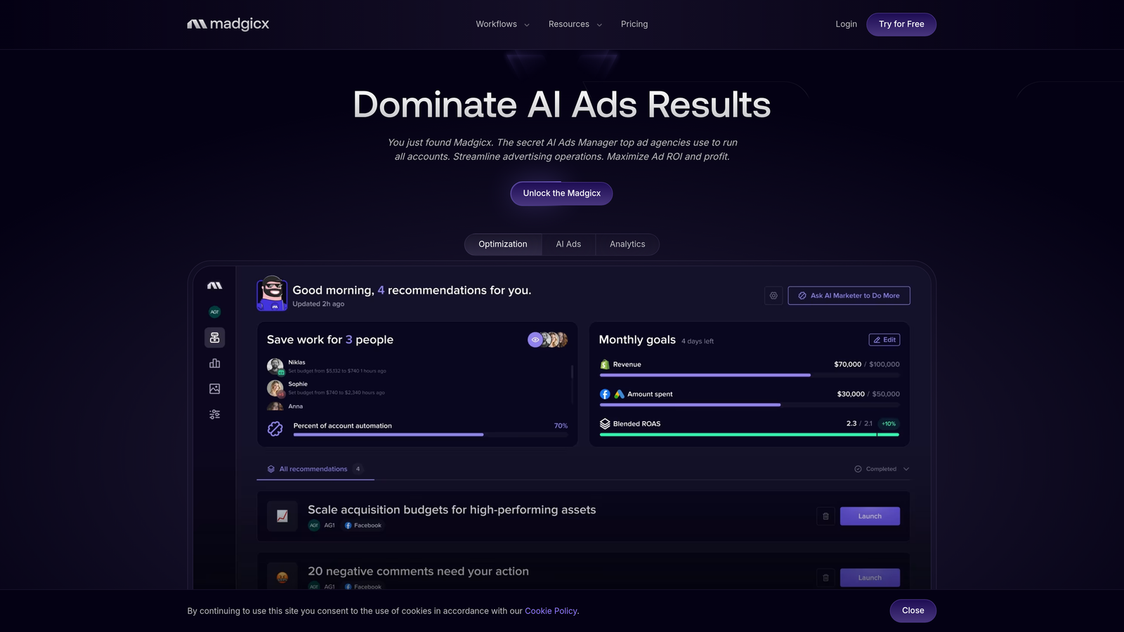 Screenshot of Madgicx website