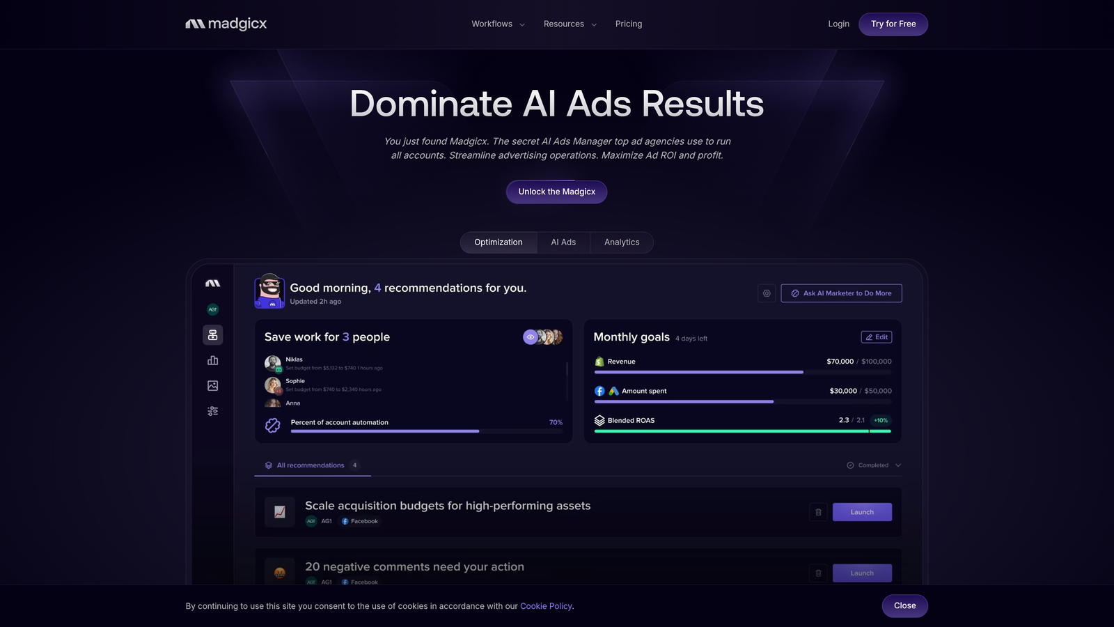 Screenshot of Madgicx website