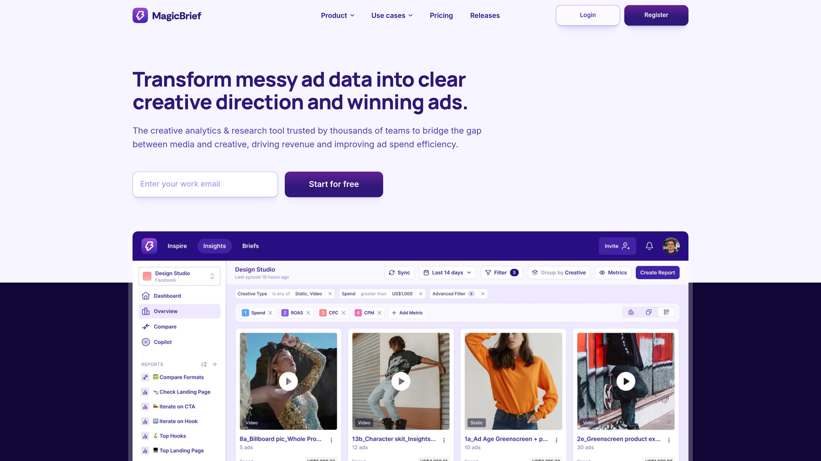 Screenshot of MagicBrief website
