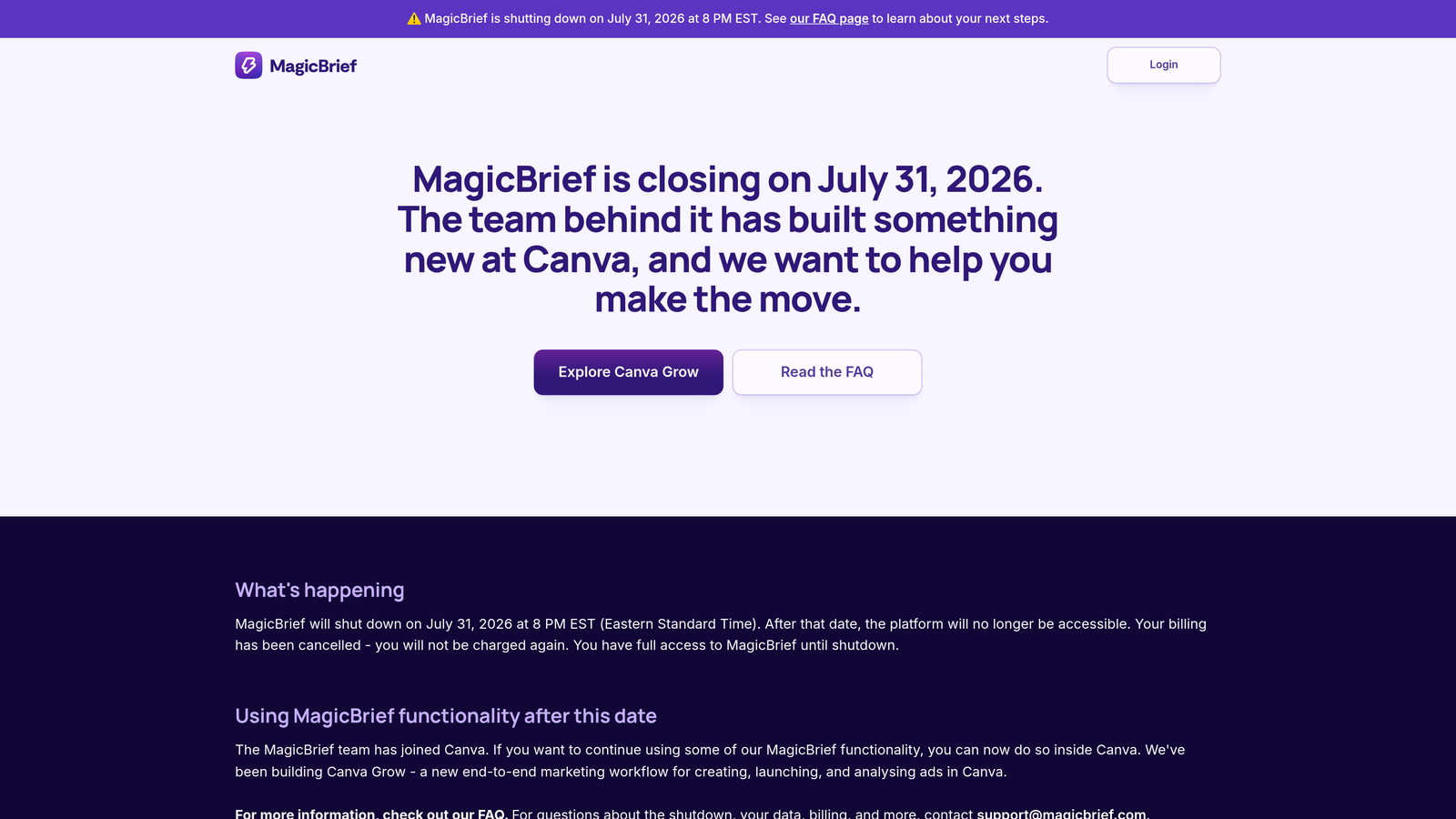 Screenshot of MagicBrief website