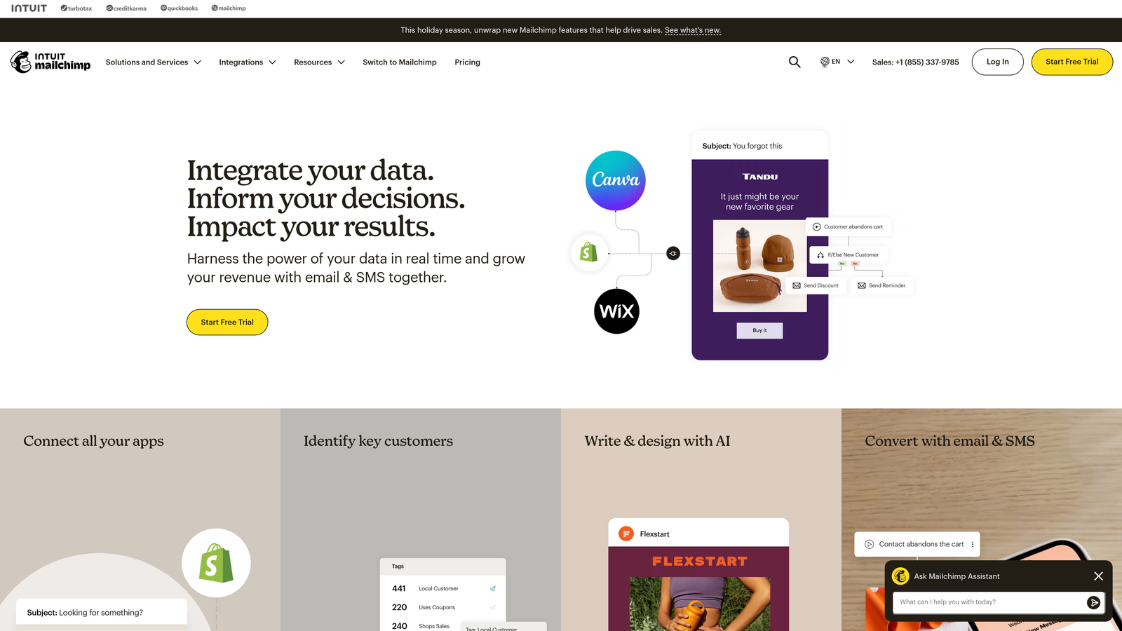 Screenshot of Mailchimp website homepage