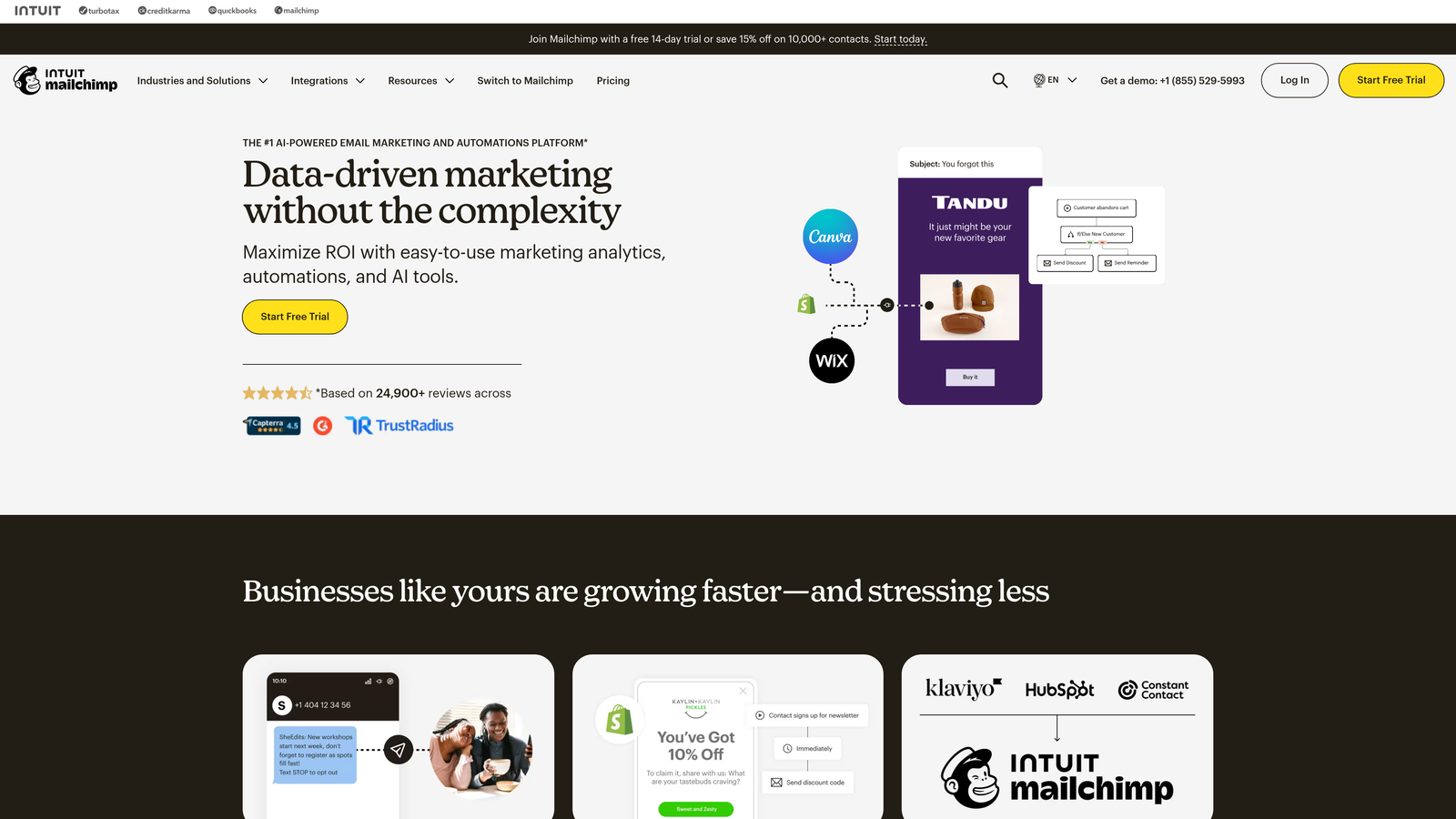 Screenshot of Mailchimp website