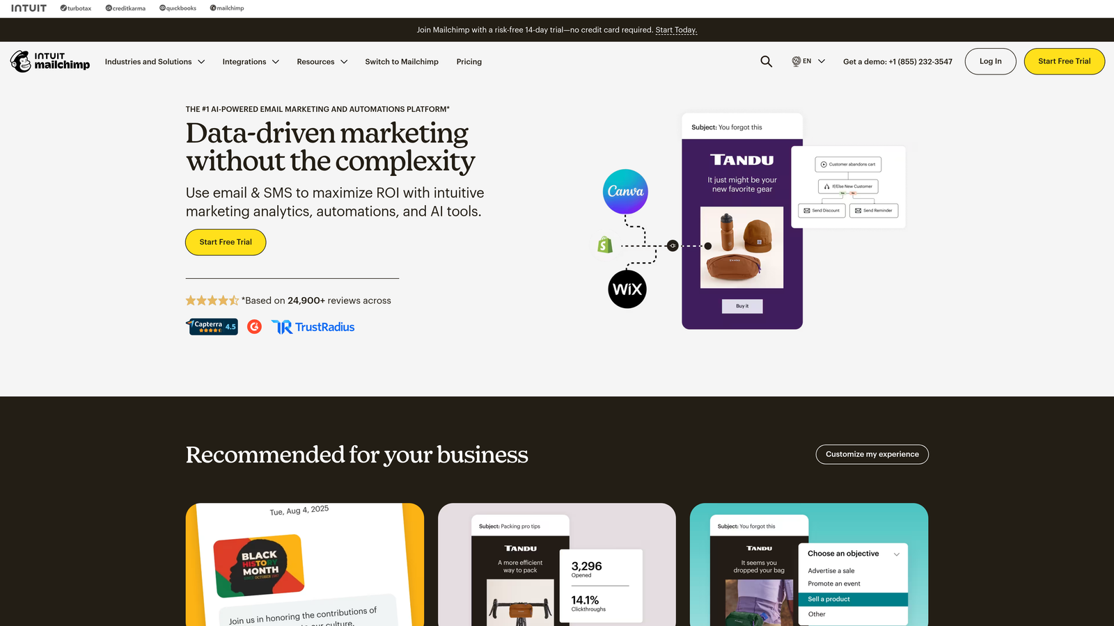 Screenshot of Mailchimp website