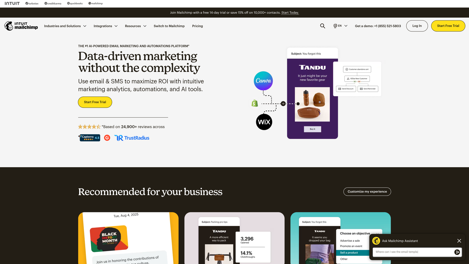 Screenshot of Mailchimp website