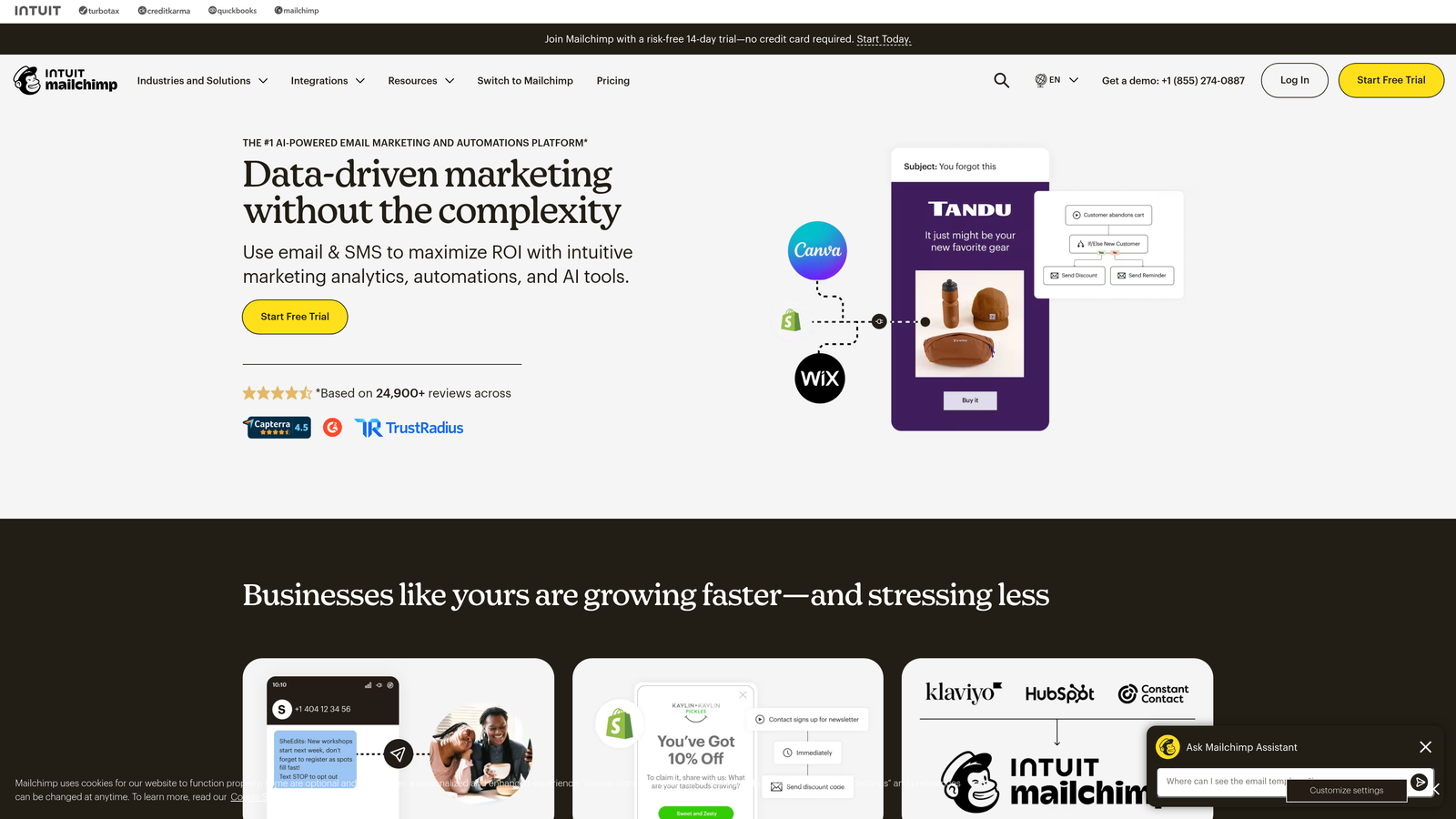 Screenshot of Mailchimp website