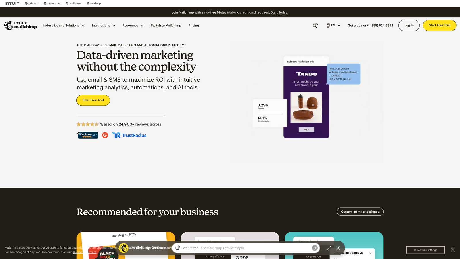 Screenshot of Mailchimp website