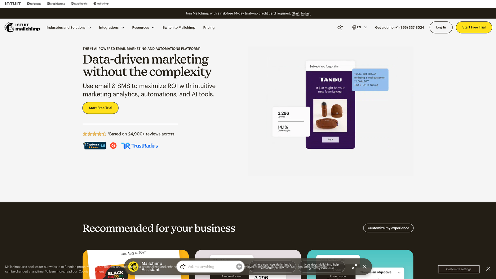Screenshot of Mailchimp website